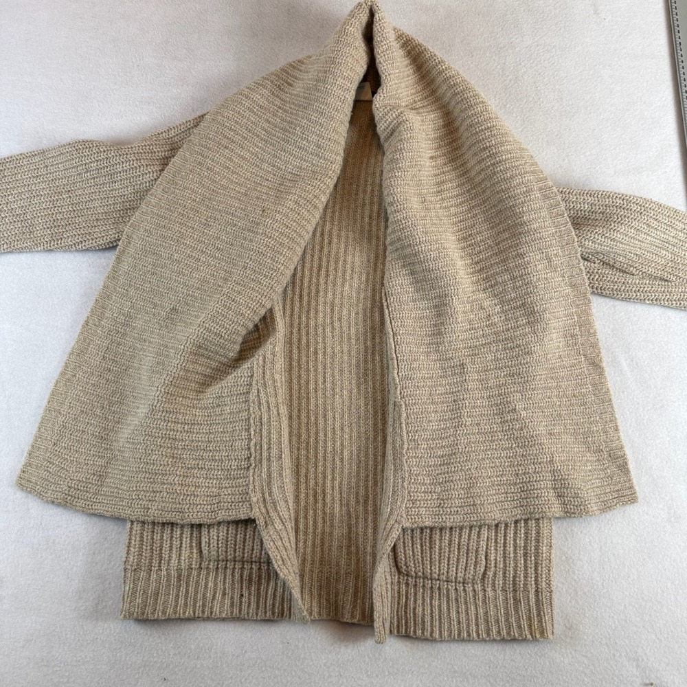 J.Crew Womens Oatmeal Beige 100% Lambswool Ribbed Shawl Collar Cardigan Large